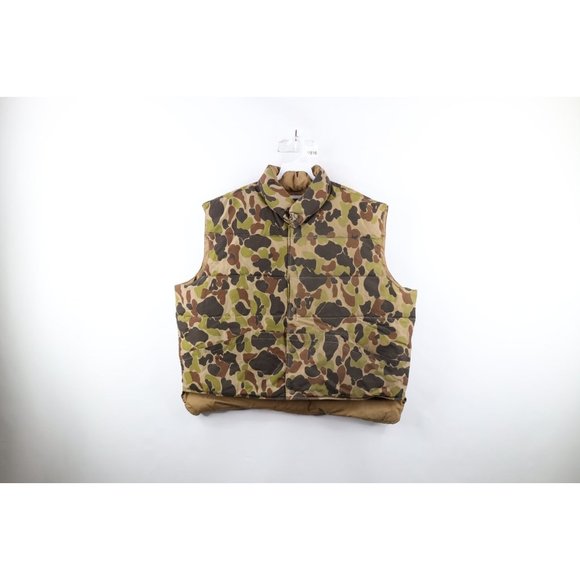 Vtg 80s Cabelas Mens 2XL Reversible Duck Down Fill Camouflage Puffer Vest Jacket